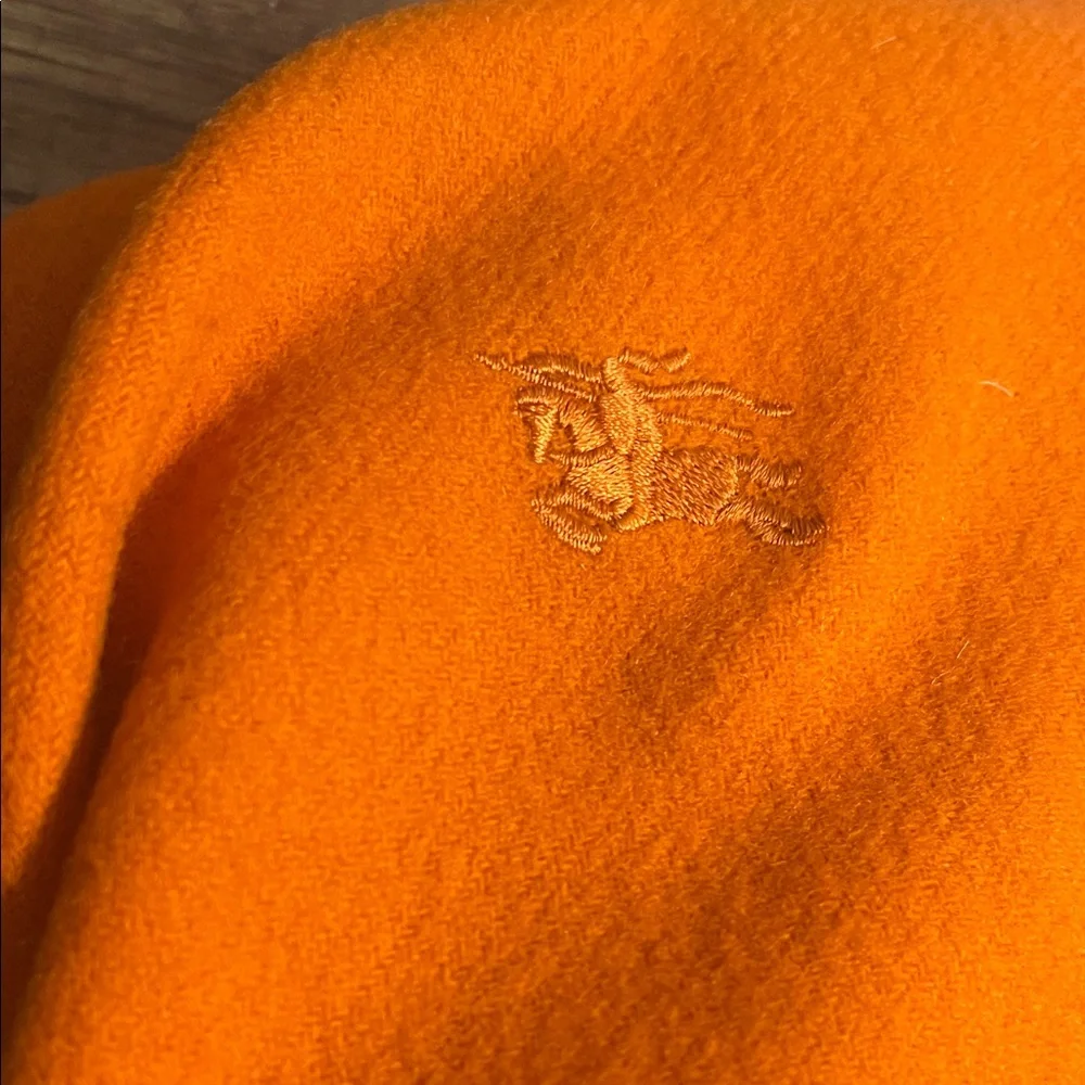 Burberry Vibrant Orange Lambswool Fringe Scarf - Picture 2 of 6